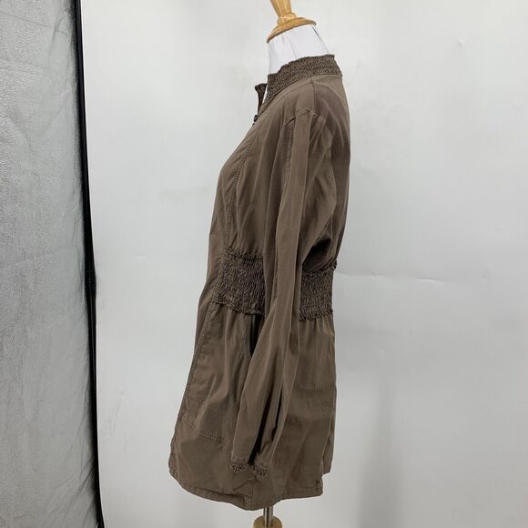Soft Surroundings Jacket Women L Large Otter Full Zip Smocked Waist Stretch Side - Picture 4 of 12
